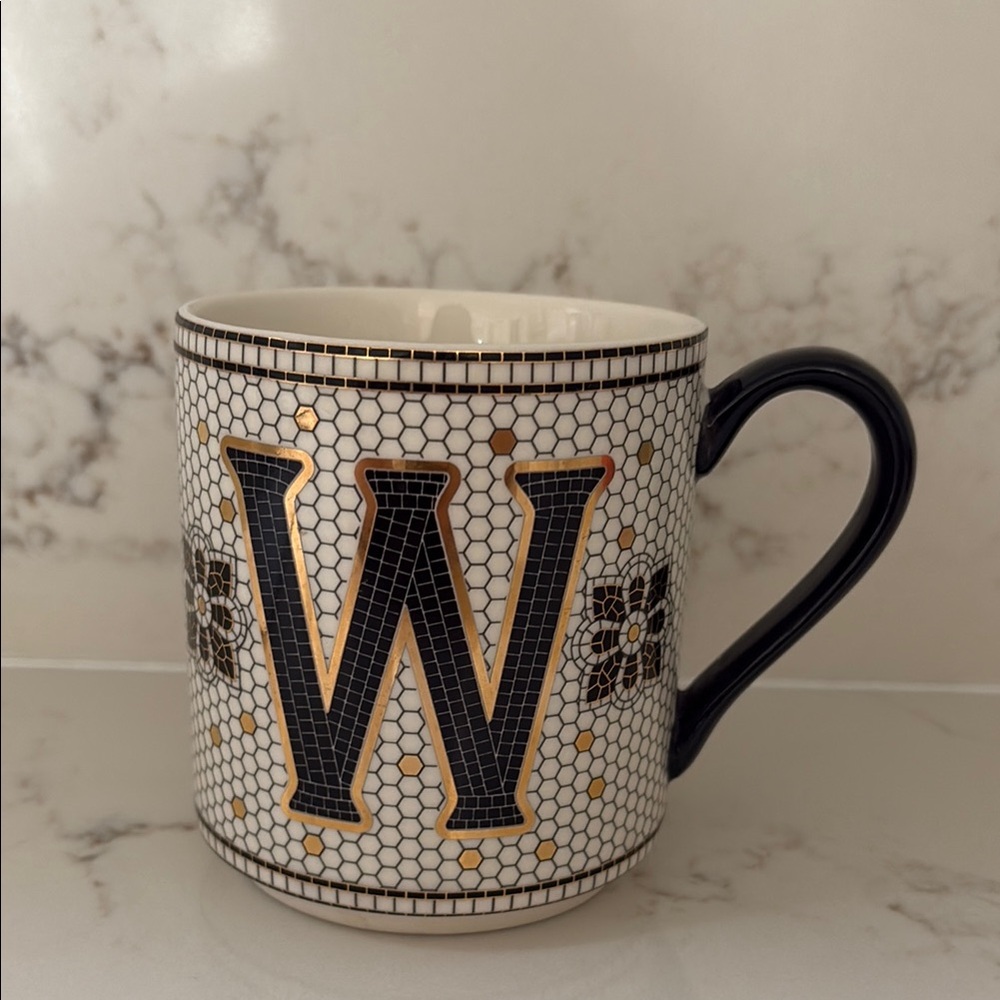 Anthropologie – Bistro Margot Tile Mug: Monogram Edition “W”